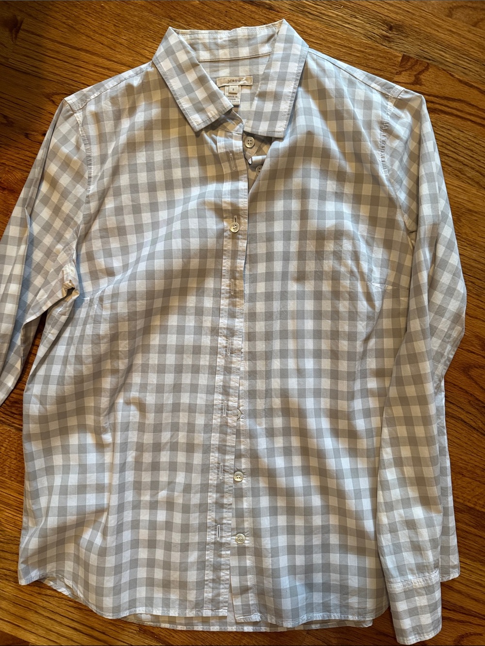 Women’s J. Crew Light Gray and White Gingham Button-Down Shirt